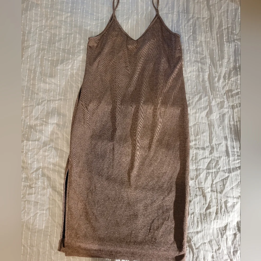 Wet Seal Slip Dress Metallic Pink with Slit - Picture 5 of 7